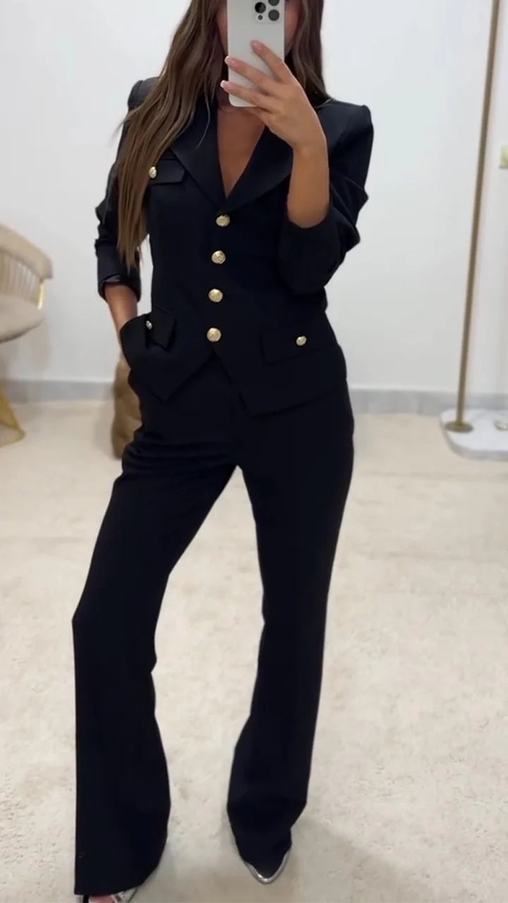 Beyond Raw Lapel Button-down Top + Pants Temperament Commuter Suit