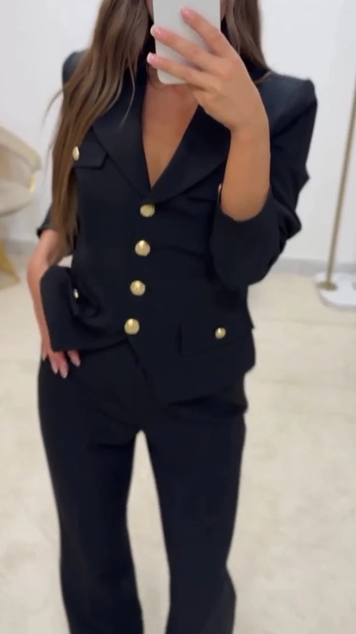 Beyond Raw Lapel Button-down Top + Pants Temperament Commuter Suit