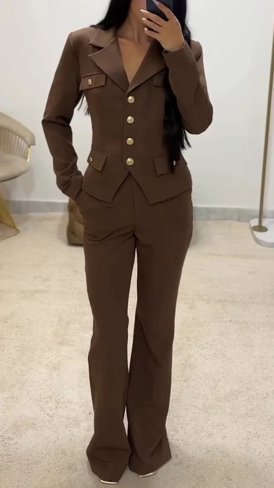 Beyond Raw Lapel Button-down Top + Pants Temperament Commuter Suit