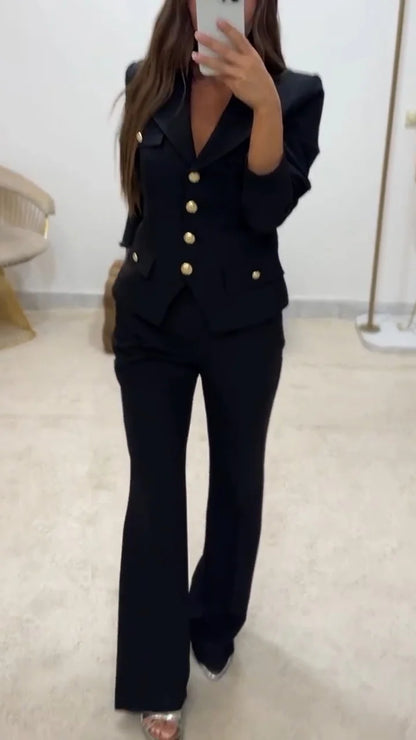 Beyond Raw Lapel Button-down Top + Pants Temperament Commuter Suit