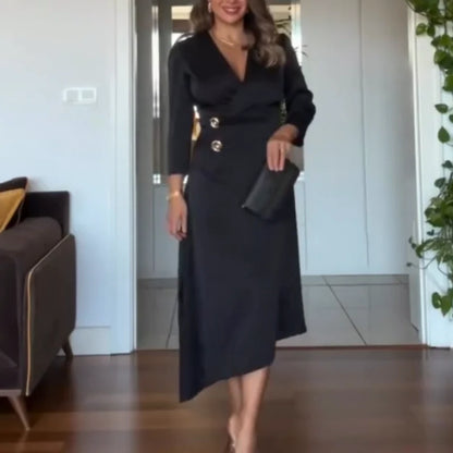 Beyond Raw Elegant Solid V-Neck Wrap Dress