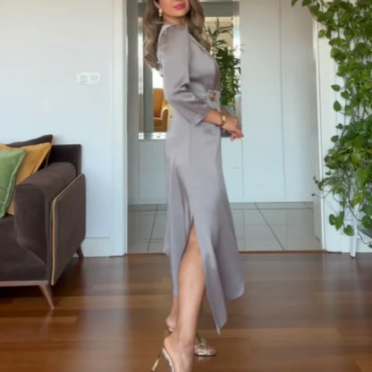 Beyond Raw Elegant Solid V-Neck Wrap Dress