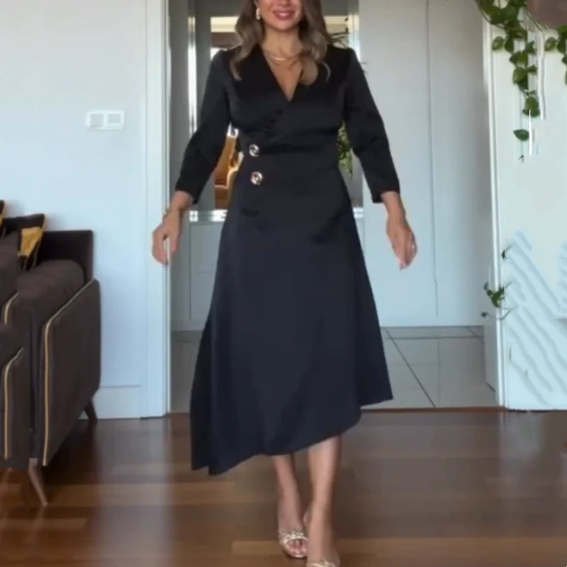 Beyond Raw Elegant Solid V-Neck Wrap Dress