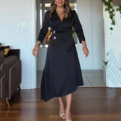 Beyond Raw Elegant Solid V-Neck Wrap Dress